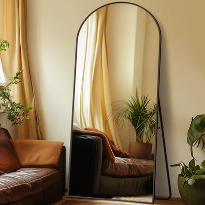Homsion Full Length Mirror, 71"x32" Oversized Arched Large Standing, Tall Body Floor Wall Hanging for Bedroom Living Room Aluminum Frame,Black