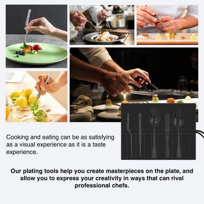 Professional Chef Tools | Plating Tools Culinary Set | Piece Culinary Tool Set | Premium Stainless Steel Chef's Plating Tool Set | Kitchen Tweezers & Fish tongs & Spatula & Slotted Spoon (Black) (5)
