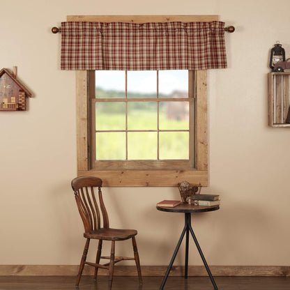 VHC Brands Rustic Thanksgiving Kitchen Curtain, Beckham Plaid Rod Pocket Cotton Valance, 16x60 Inches, Rust Red