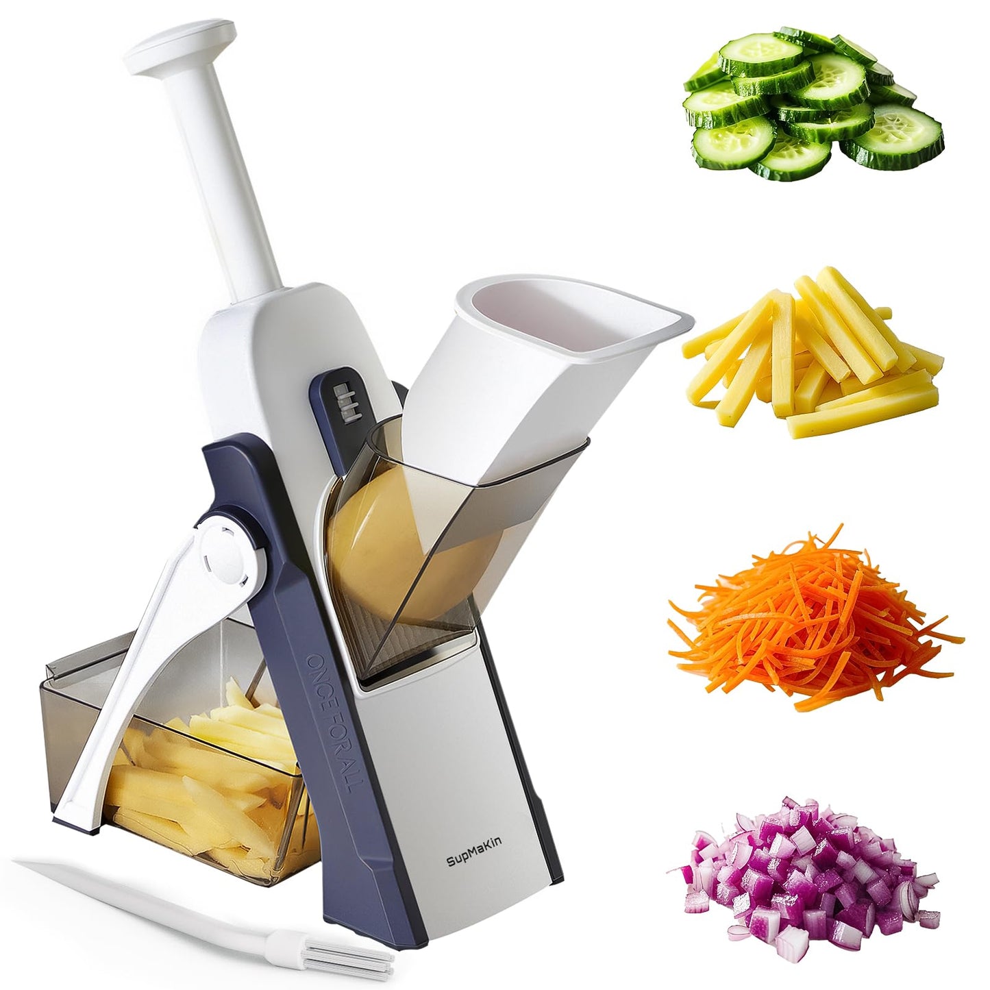 SupMaKin Safe Mandoline Slicer for Kitchen, Potato Slicer, All in 1 Vegetables Slicer and Chopper, French Fry Cutter, Adjustable Thickness, Dishwasher Safe Chopping Artifact Gift (Blue)