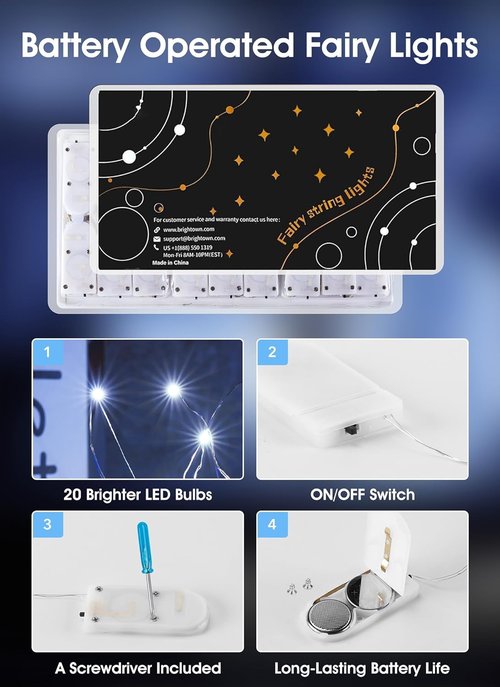 Brightown Fairy Lights - 24 Pack Battery Operated 7Ft Mini String Lights | Waterproof Silver Wire for Bedroom, Patio, Wedding & Christmas Decor (Pure White)