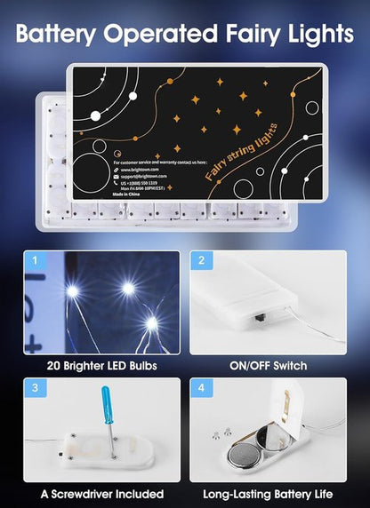 Brightown Fairy Lights - 24 Pack Battery Operated 7Ft Mini String Lights | Waterproof Silver Wire for Bedroom, Patio, Wedding & Christmas Decor (Pure White)