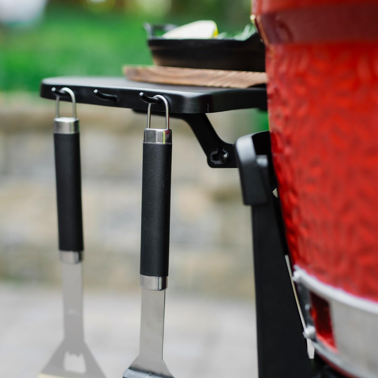 Cart with Shelves for Joe Jr Small Kamado Grill, Black Grill Stand, Model KJ15112524