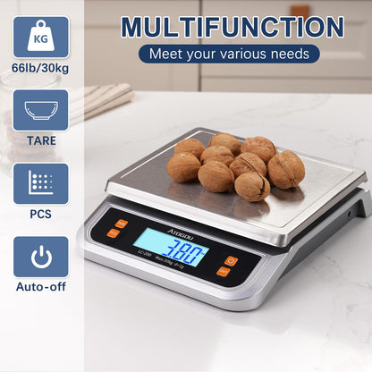 Atogou 88lb Food Scale, Commercial Kitchen Scale Plug-in Usable with Full View LCD Display, Stainless Steel, for Baking, Bread, Cooking, Meat, Vegetables, Farm, Industry LC200 Silver