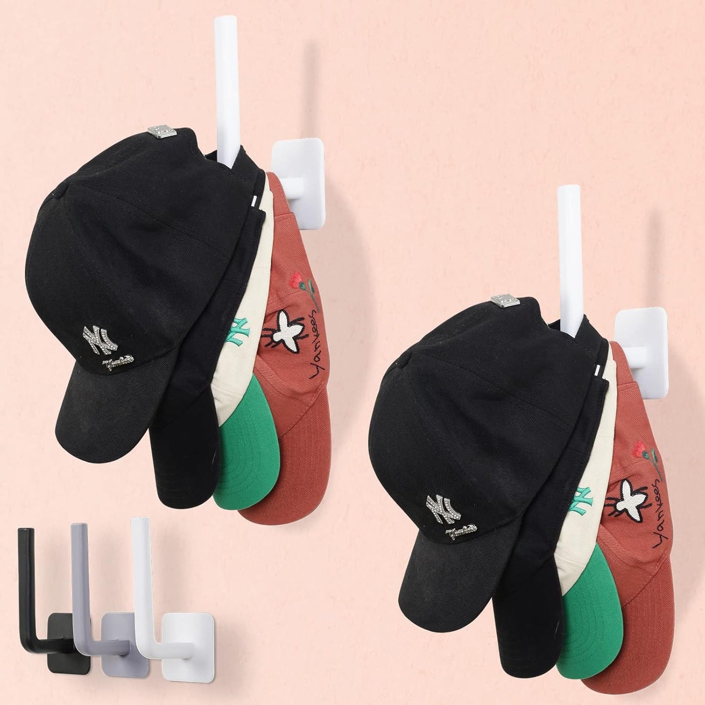 Hat Rack for Baseball Caps, Adhesive Hat Hooks for Wall, No Drilling Strong Storage Organizer for Door, Closet, Bedroom