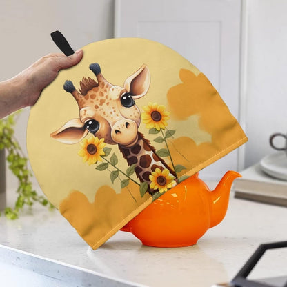 Giraffe Sunflower Print Tea Cozy, Insulated Teapot Cover for Ladies Gift, Decorative Accessory (Yellow)