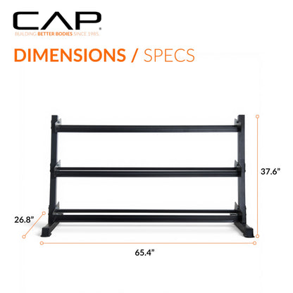 CAP 1200 LB Dumbbell Set with 3-Tier Rack, Rubber Hex Weights, Home & Commercial Gym Weight Set for Strength Training, Chrome Handle, Black Rack