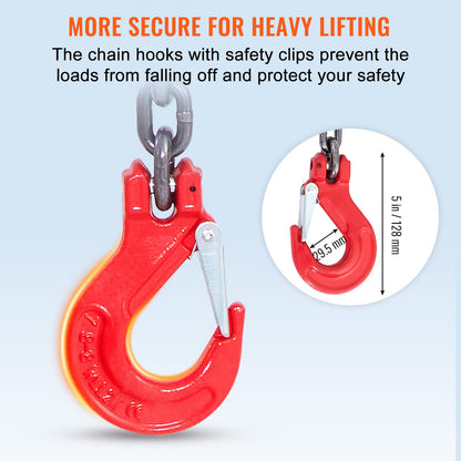 VEVOR Chain Sling, 5/16 Inch X 5 Ft Lifting Chains with Hooks, G80 Engine Chain Hoist Lifts, 11000LBS Lifting Sling Chains for Engine Hoist, Engine Lift Chain 5T with 4 Leg Grab Hooks and Adjusters