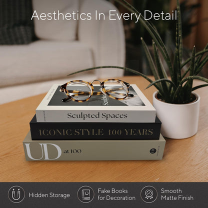 Skiennix Aesthetic Decorative Books - Set of 3 Faux Designer Books for Mid-Century Decor | Minimalist Storage Box
