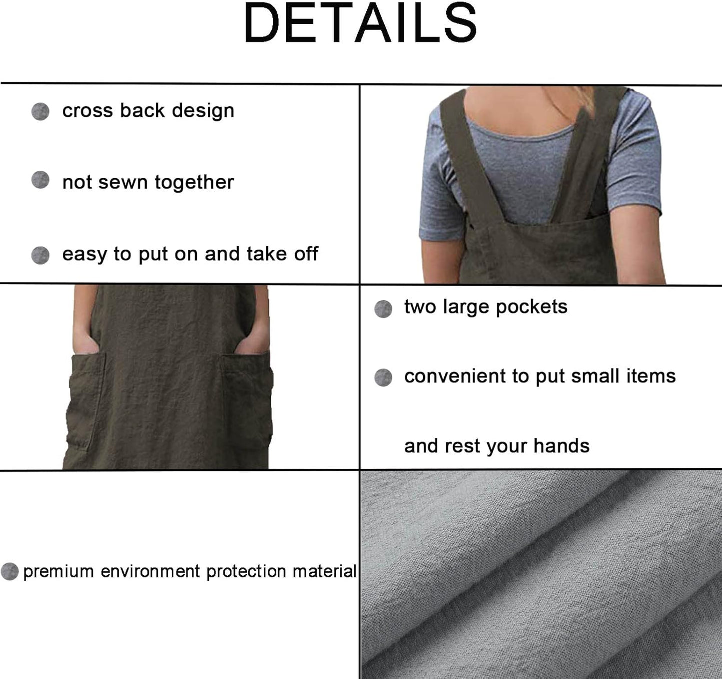 ZQFFB Pinafore Cross Back Apron for Women with Pockets - Japanese Smock for Work, Gardening, Cooking