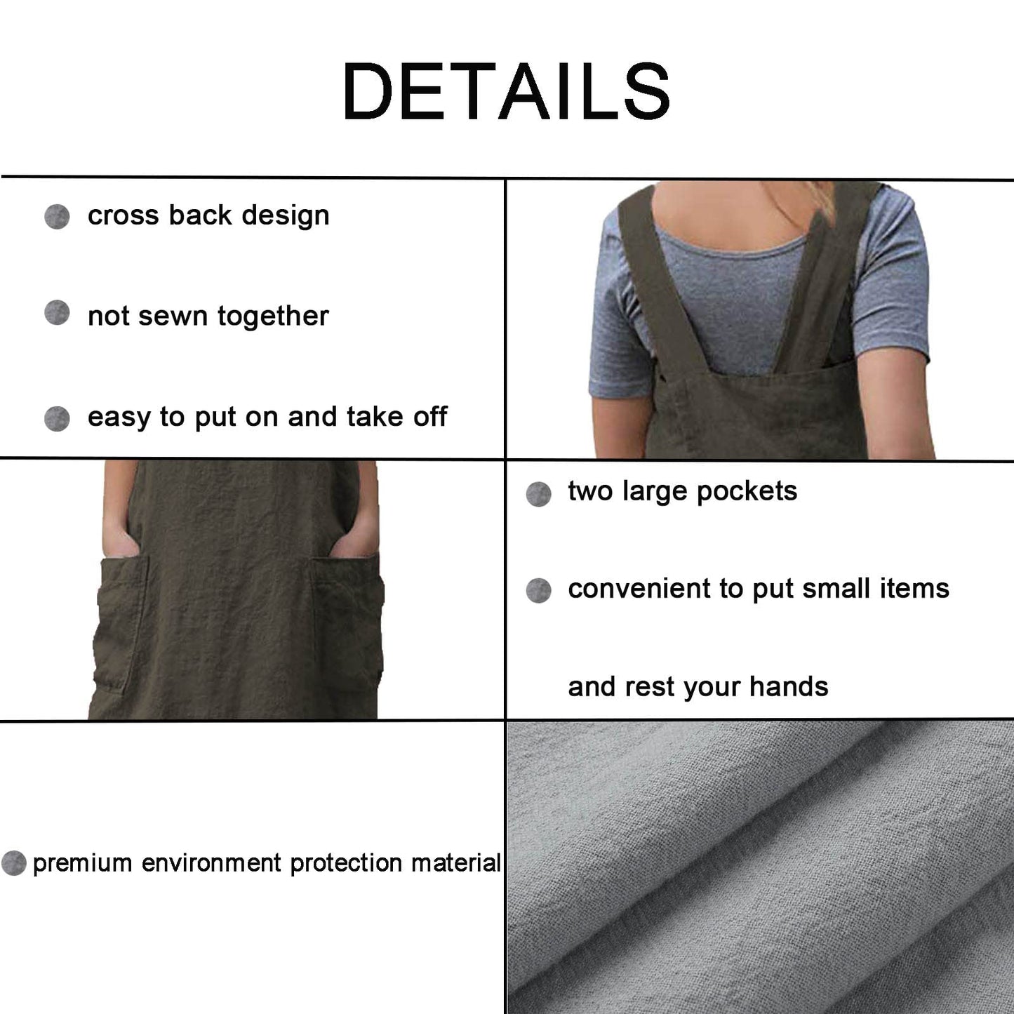 ZQFFB Pinafore Cross Back Apron for Women with Pockets Japanese Smock for Work Gardening Cooking Painting Baking