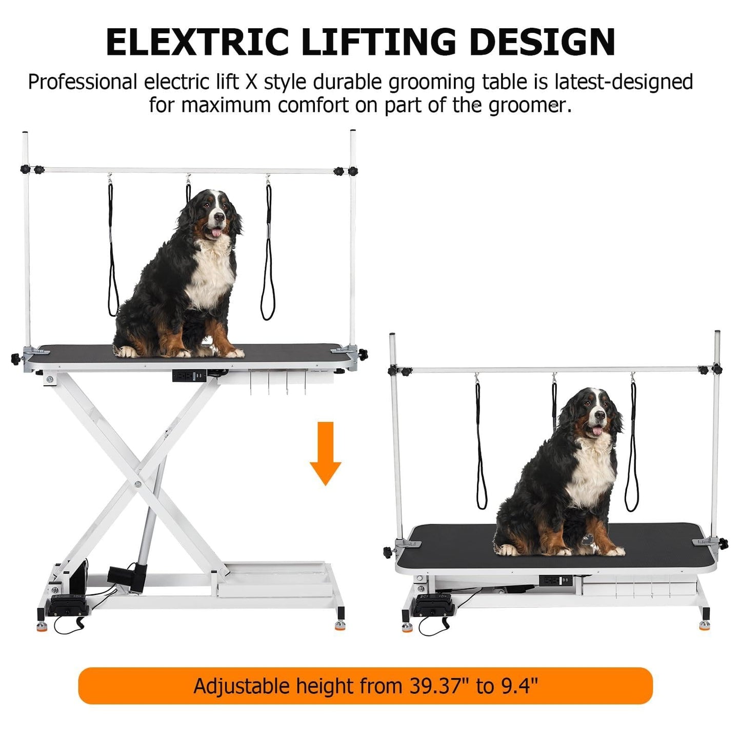 SierraSquad 47'' Hydraulic Dog Grooming Table for Large/Small Dogs, Electric Adjustable Height Pet Grooming Table At Home, Large Dog Grooming Table, Maximum Capacity Up to 264Lb, White