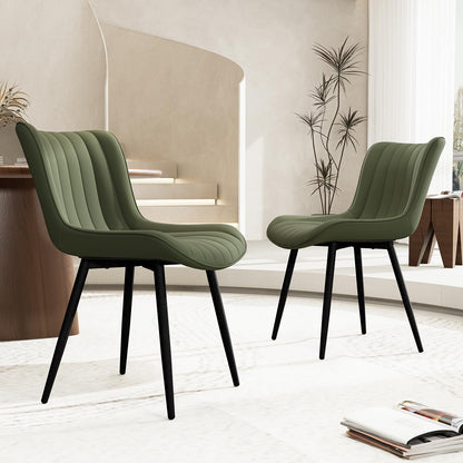 YOUNUOKE Mid-Century Modern Dining Chairs Set of 2, Olive Green Faux Leather Upholstered Accent Chairs with Black Metal Legs, Armless Side Chair for Dining Room, Guest Reception Room