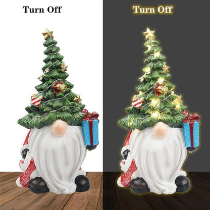 Lighted Christmas Tree Gnome Decoration - 11-Inch Resin Figurine for Festive Indoor Holiday Decor