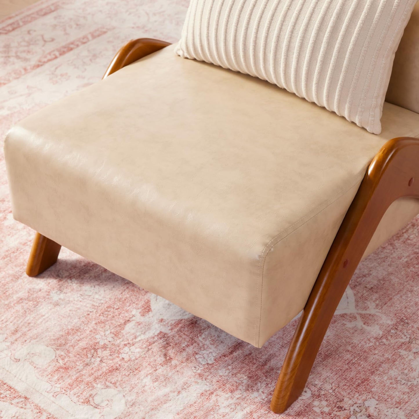 MILCIL Oversized Accent Chair, upholstered armless mid Century Modern Living Room Chair with Wooden Legs for Bedroom/Office/Cafe, Faux Leather Ivory