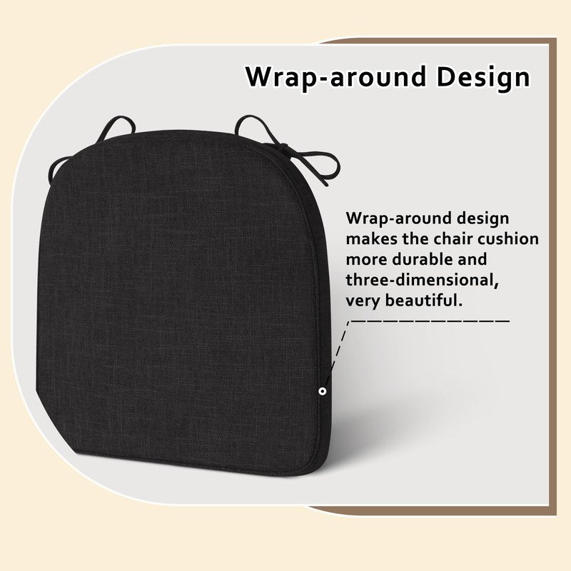 ELFJOY Chair Cushions for Dining Chairs Non-Slip Kitchen Chair Cushions Set of 6 Seat Cushion with Ties for Indoor Kitchen Dining Office Black