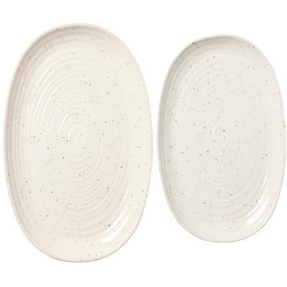 SANGO Siterra 2-Piece Speckled Stoneware Serving Platter Set- Large & Medium Ceramic Platters with Glossy Rustic Glaze for Kitchen, White Serving Dishes for Entertaining, Microwave and Dishwasher Safe
