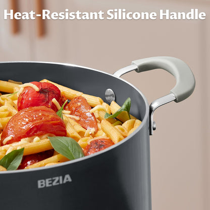 8 Quart Nonstick Stock Pot with Lid - BEZIA Ceramic Large Soup Pot for Family Cooking, Induction Ready, Stay-Cool Silicone Handles, Easy Cleanup, Perfect for Stews, Pasta & Batch Cooking