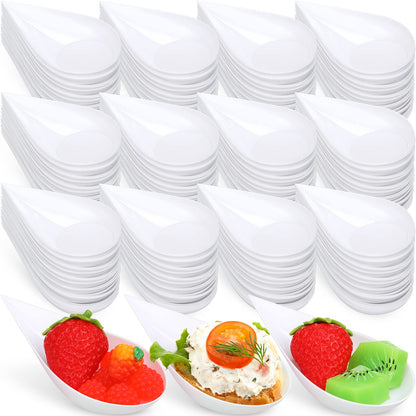 Foaincore 500 Pcs 4 Inch Appetizer Spoons Tear Drop Mini Appetizer Plates Plastic Catering Supplies Disposable Tasting Spoons Asian for Desserts Sauces Sushi Ice Cream Sample Serving Party (White)