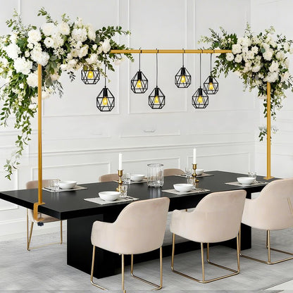 JEBUTU Over The Table Rod Stand with Clamps Adjustable 47"-98" Length 30"-43" Height Gold Table Arch Stand Hanging for Decoration Flowers Display Wedding Birthday Party Halloween Christmas