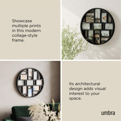 Umbra Luna Collage Picture Frame Holds Nine 4x6 Photos, Large 22-Inch Diameter, Black