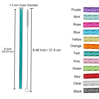 Dakoufish 24Pcs Replacement Plastic Swirl Straws for 12oz 14oz Mason Jar Tumblers,8 Inch Reusable Crystal Straws With 2 Cleaning Brush (8inch,mix12color)