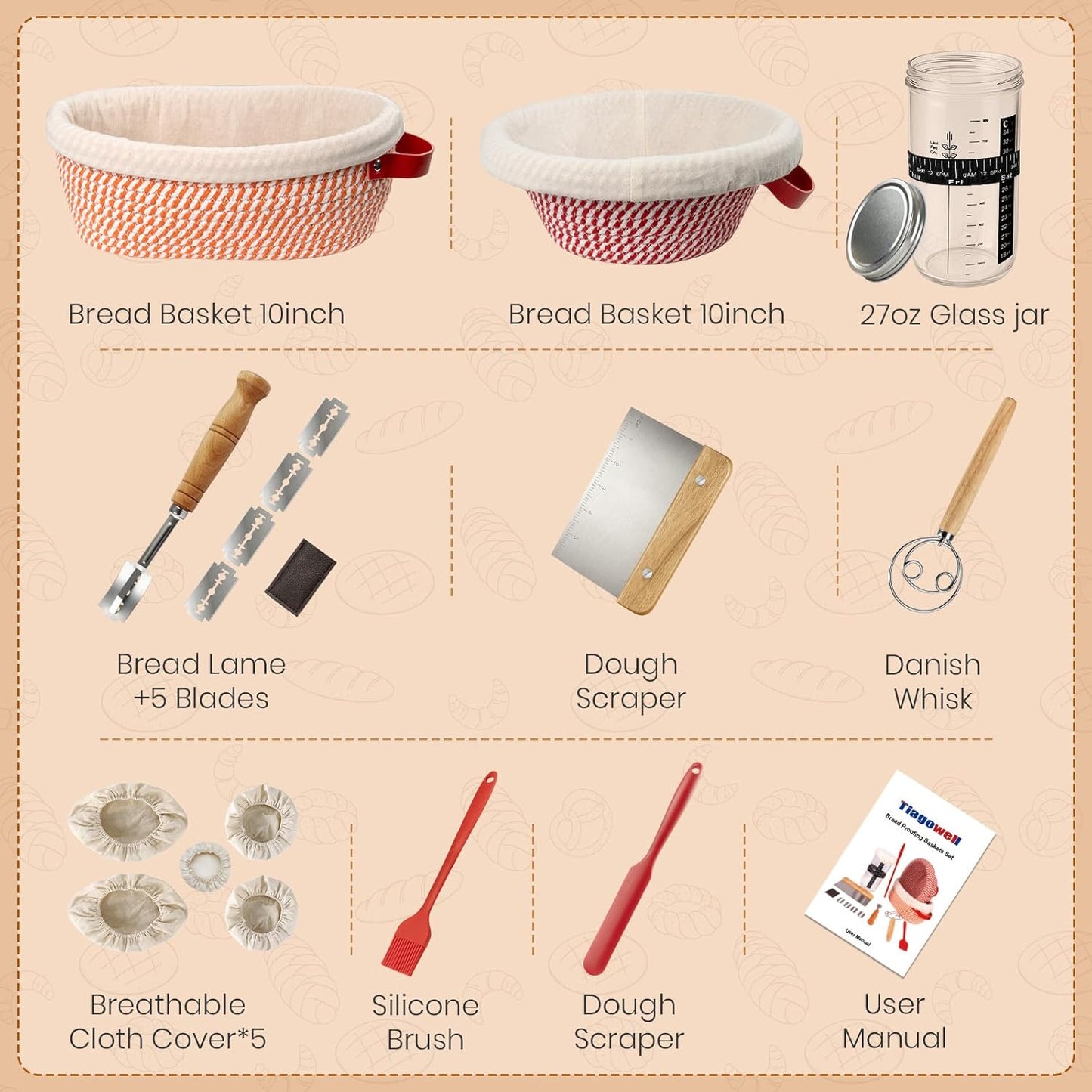 27oz 2 Sourdough Starter Kit, Banneton Bread Proofing Basket, Sourdough Bread Baking Supplies with Starter Jar