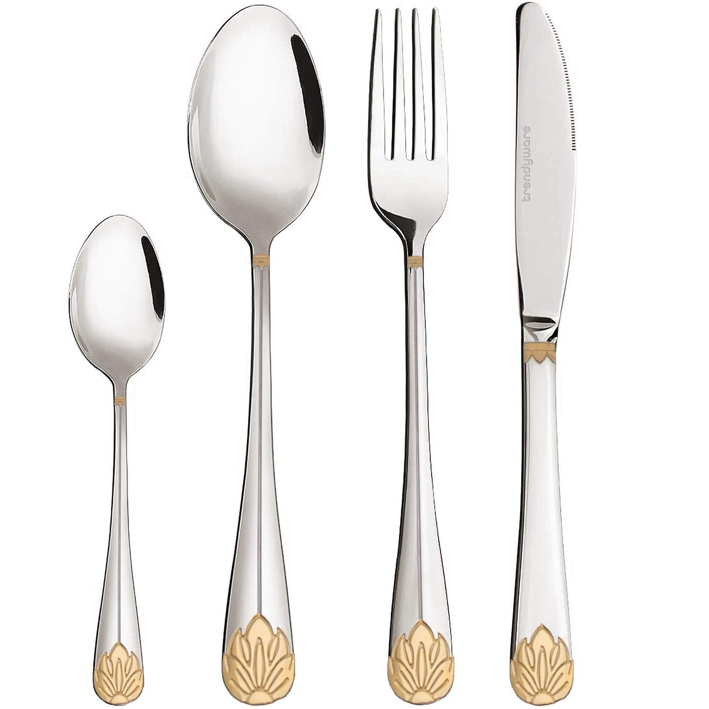 Silverware Set Limited Edition – 24 Piece Dinnerware Set – Flatware Set for 6 – Silver Tableware Set w/Gold Accents – Great for Family Gatherings & Daily Use – Spoons, Knives, Teaspoons, Forks