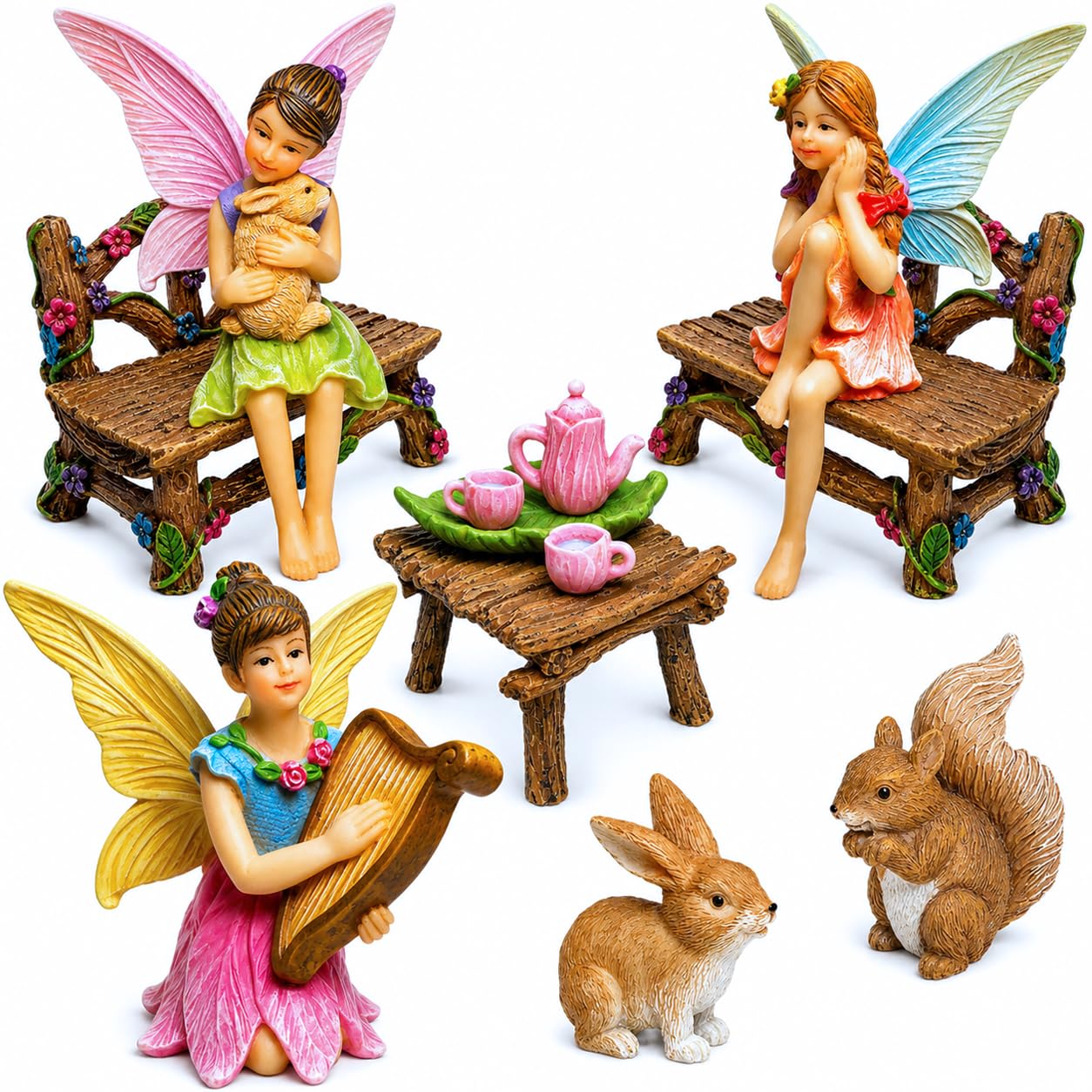 Mood Lab Fairy Garden Figurines - Miniature Decor Set (12 pcs) - Statues & Accessories - Outdoor & Indoor Garden Decor