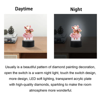 JISHSHAY Diamond Painting Night Light Diamond Art Table Lamps Gem Art LED Lights Gem Painting Desk Lamp Mosaic Kits for Adults DIY Kits for Adults Paint by Numbers with Special Drills Pig Skirt