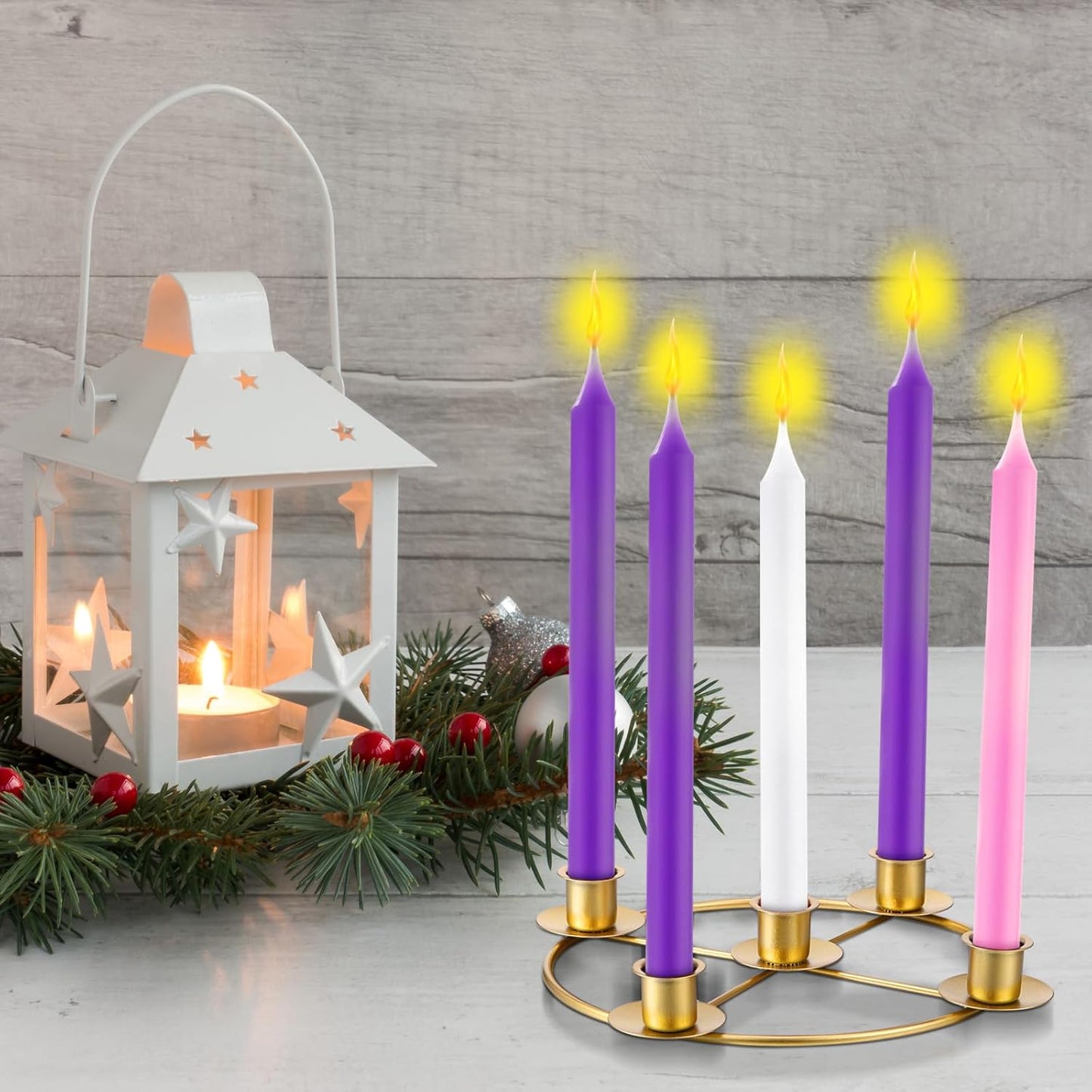 Newtay Christmas Advent Wreath Candle Holder - 5 Candle, 8.5 Inch Metal Gold Ring for Holiday Decor