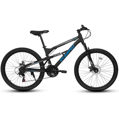 Rycheer 27.5 Inch Men Boys Mountain Bike Full Suspension, 21 Speeds Steel Mountain Bike, Disc Brakes, Adult Sport Bicycle for Trail Snow Commuter City Road