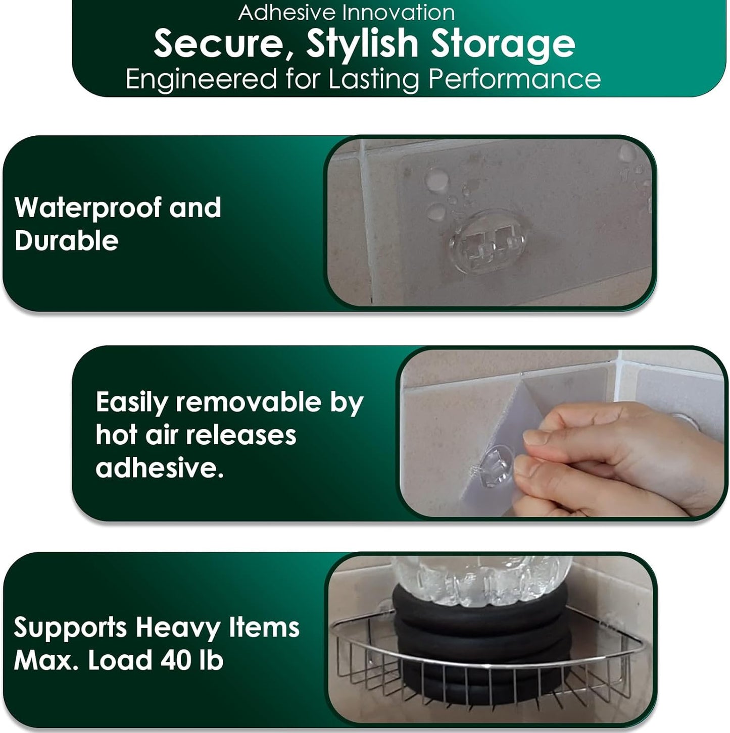 12 Pack Adhesive Hooks for Shower Caddy, Bathroom Shelf