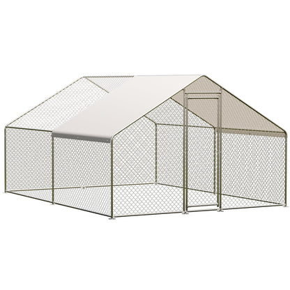 Large Chicken Coop with Cover, Large Metal Chicken Coop,Metal Chicken Run & Spire Roof Outdoor Enclosure with Lock,for Backyard, Farm, Housing Chickens, Ducks, Rabbits