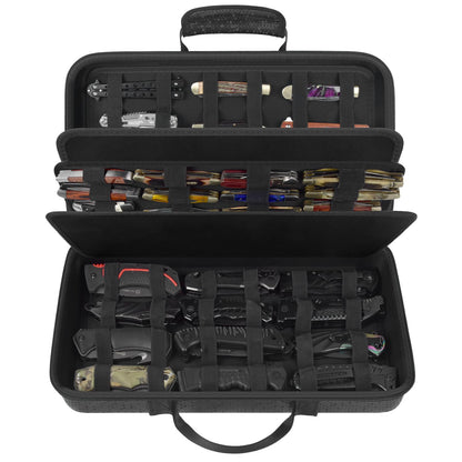 Knife Display Case for 64+ Pocket Knives, Folding Knives Cases for Collections, Butterfly Knife Storage Bag Holder Roll Organizer for Survival, Tactical, Outdoor, Kitchen, EDC Mini Knife- Black