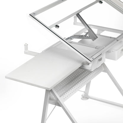 Artist's Loft Artists Loft Desk, Tilting Glass Top Adjustable Drafting Table, White, 55.9" x 23.6", 1-Pack