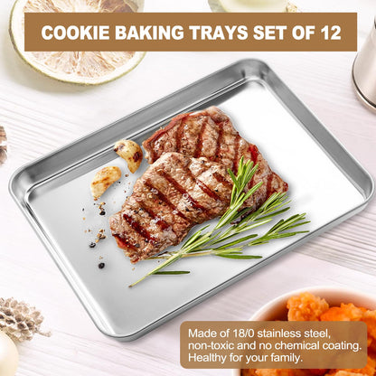 12 Pcs Baking Sheet Set, HKJ Chef Nonstick Stainless Steel Cookie Sheet Baking Pan and Baking Tray for Oven, Size 16 x 12 x 1 Inch, Non Toxic & Easy Clean & Heavy Duty