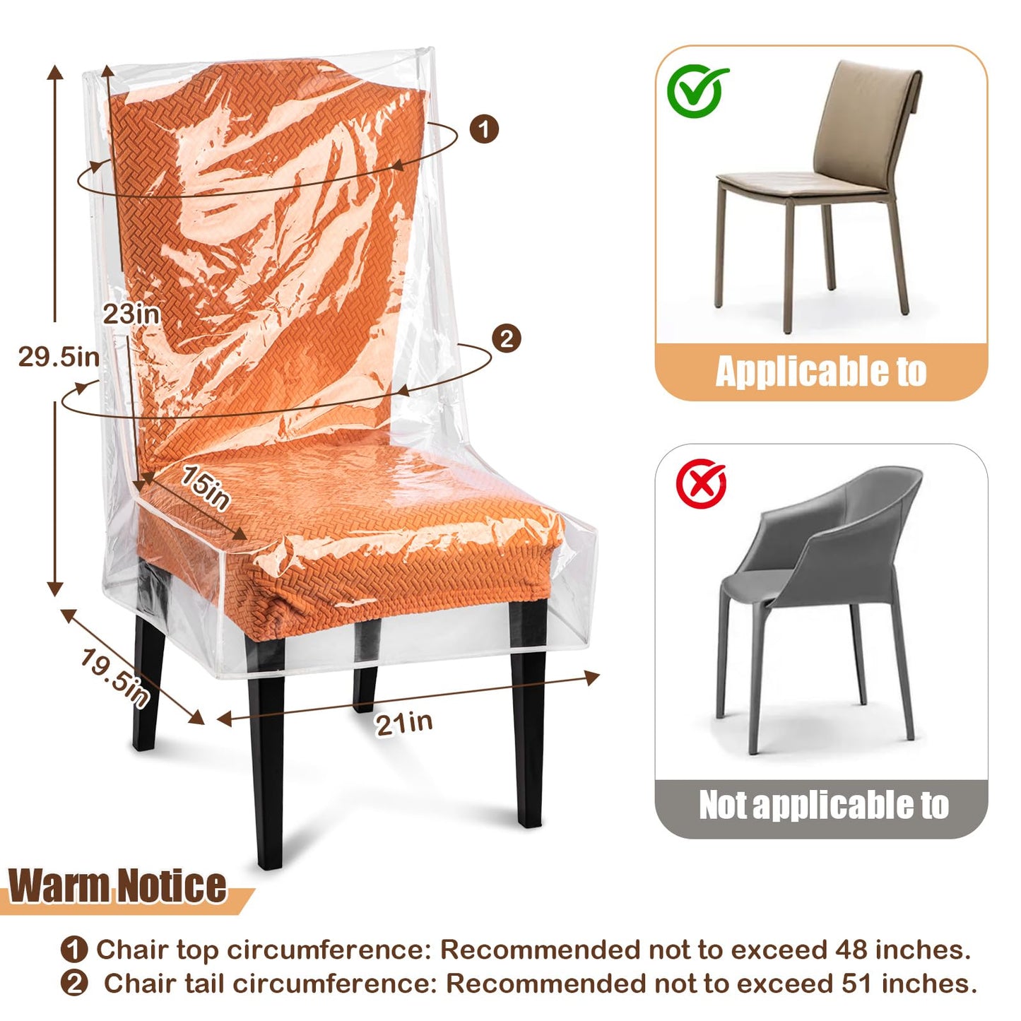 Dining Chair Covers, Waterproof Chair Covers - 4 Pack Clear Plastic Seat Chair Protector for Kitchen Keep Your Chair Away from Water Dust Stain and Pet Claws W/21 x D/18 Fits 16-23" (4)