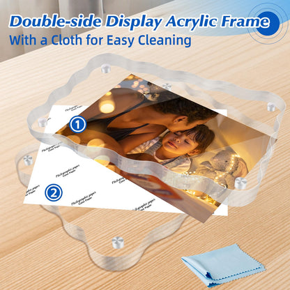 laapee 4x6 Acrylic Picture Frame 3 Pack, 10+10mm Thicker Magnetic Acrylic Frame, Double Sided Display, Anti-fading, Clear Block Scalloped Photo Frames Freestanding for Desktop Display