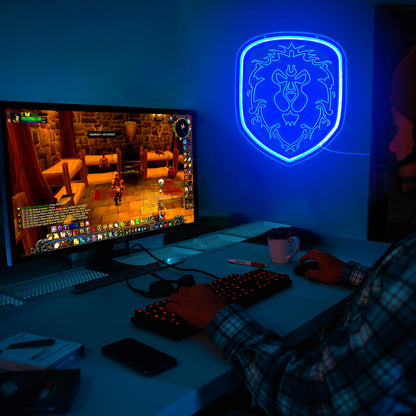 Alliance Lion Neon Light - USB-Powered Adjustable LED Wall Decor Art with Durable Acrylic & Flexible Design for Gamers & Fans, Blue, 15 in x 12.4 in
