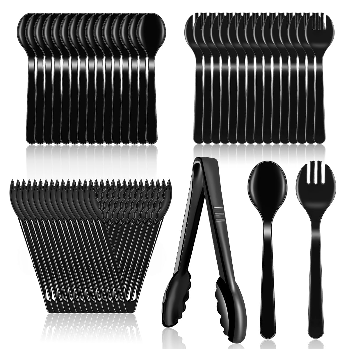 45Pcs Plastic Serving Utensils Set Black Disposable Serving Spoons Tongs Forks for Serving Food Heavy Duty Large Serving Utensils Supplies for Parties Buffet Restaurant Dinner