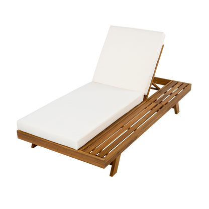 Christopher Knight Home Hamill Acacia Wood Chaise Lounge Chair Outdoor Set of 2, Adjustable Backrest Sun Lounger Recliner, Patio Outdoor Chaise Lounge with 4" Thick Water-Resistant Cushion,Teak+Cream