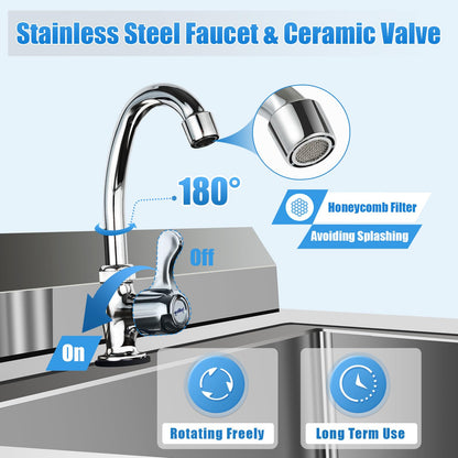 304 Stainless Steel Utility Sink,18 * 15.8 * 8.8in Commercial Sink,Single Compartment Workbench Sinks,Free Standing Multifunctional Sink Set for Restaurant, Laundry Room,Backyard,Garage