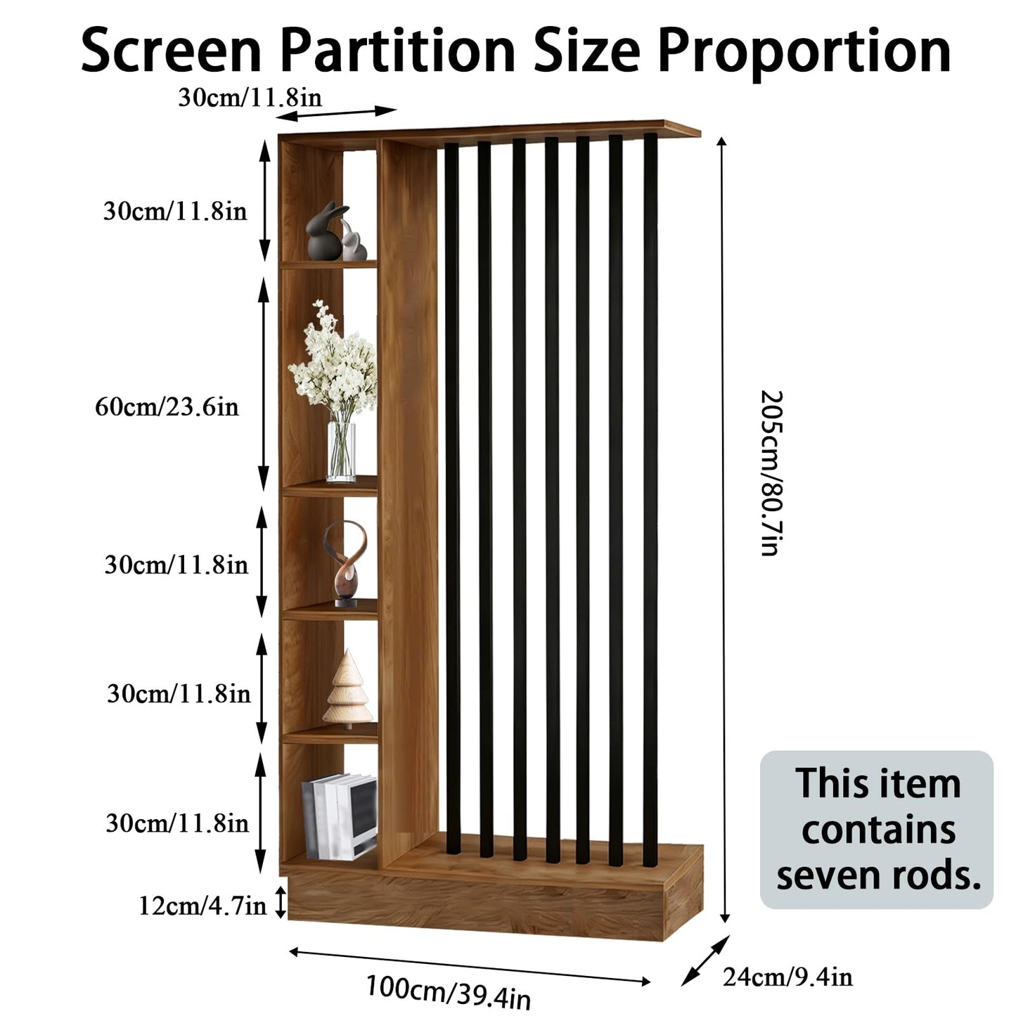Room Divider with Shelves, Wall Room Divider with Storage Shelf, Easy to Assemble, Suitable for Home and Office Decoration (A Golden Oak + Black, 39.4in)