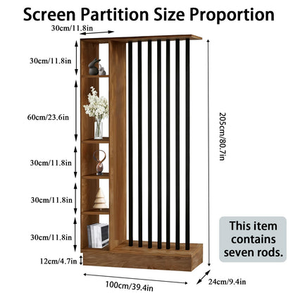Room Divider with Shelves, Wall Room Divider with Storage Shelf, Easy to Assemble, Suitable for Home and Office Decoration (A Golden Oak + Black, 39.4in)