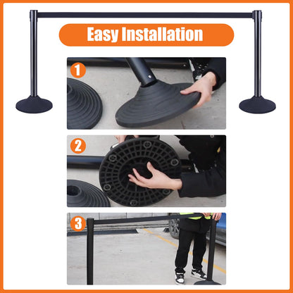 VILMON 41" Black Crowd Control Stanchion Set, Stable Heavy-Duty Rubber Base with 10 Feet Retractable Belt Crowd Control Barriers, Retractable stanchions for Outdoor Safety (6 Pack)