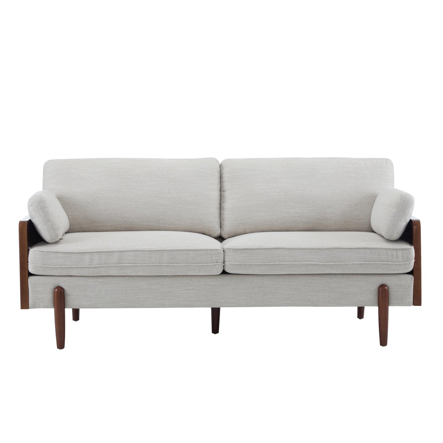 Christopher Knight Home Arboris Modern Rubberwood Frame, Fabric Upholstered Loveseat, Living Room/Bedroom/Apartment Couch/Sofa with Toss/Back Pillows and Removable Cushions, Beige+Light Walnut