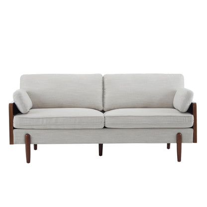 Christopher Knight Home Arboris Modern Rubberwood Frame, Fabric Upholstered Loveseat, Living Room/Bedroom/Apartment Couch/Sofa with Toss/Back Pillows and Removable Cushions, Beige+Light Walnut