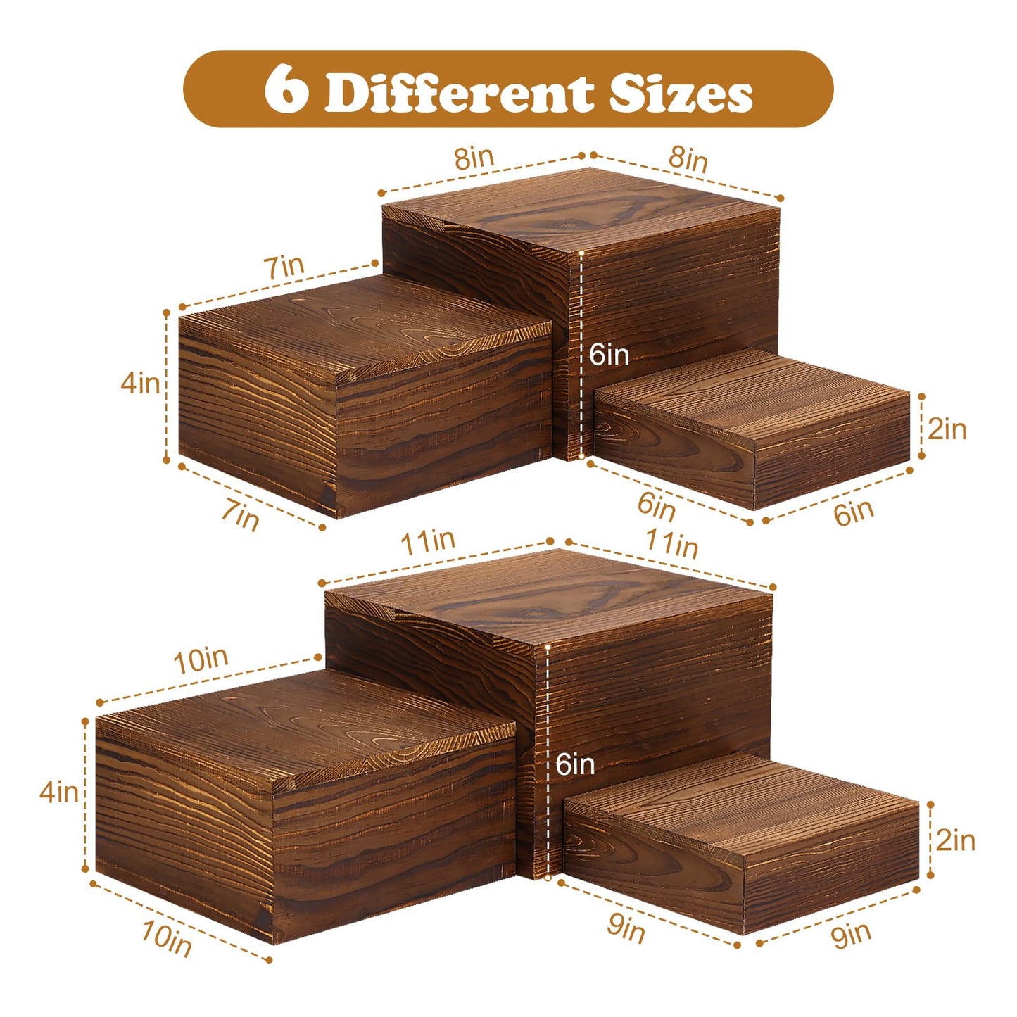 LEIFEOSH 6 Pack Wooden Risers Display Stands Rustic Wood Cake & Cupcake Stands for Party Square Food Risers for Buffet Wooden Crates for Display Home Decor