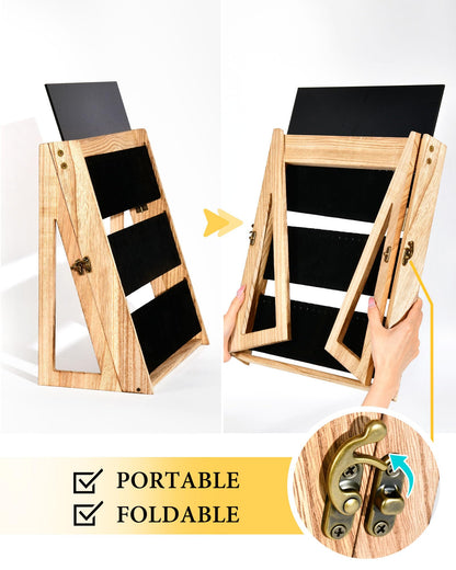Bulado Necklace Display for Vendors, Foldable Necklace Holder with 66 Slots, 3 Tier Jewelry Display for Selling, Wood Jewelry Storage Organizer Stand with Black Velvet for Craft Show